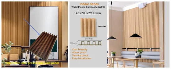 Amostra de personalização de fundo de hotel decorar painel de parede composto de PVC WPC revestimento de teto canelado